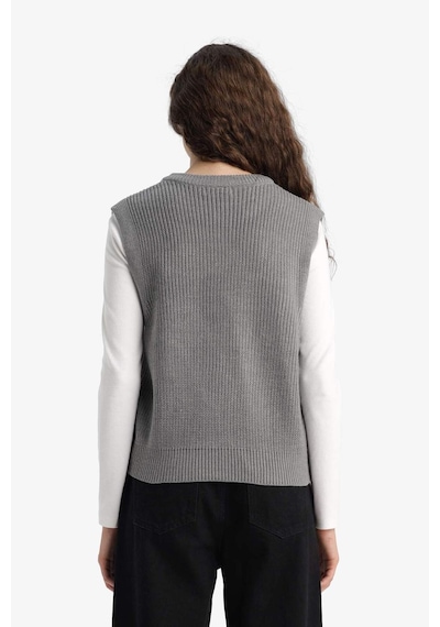 Defacto Oversize Geniş Kalıp Bisiklet Yaka Yelek S0375az25wngr90 Gri