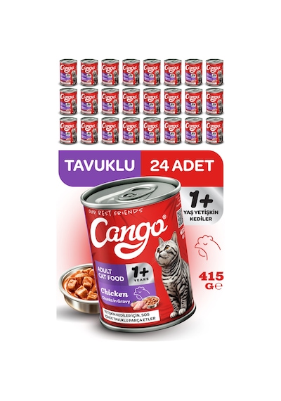 Cango Yetişkin Yaş Kedi Maması Tavuklu 415gr 24lü