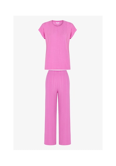 Penti Lila Flora Kısa Kollu Pantolon Pijama Takımı