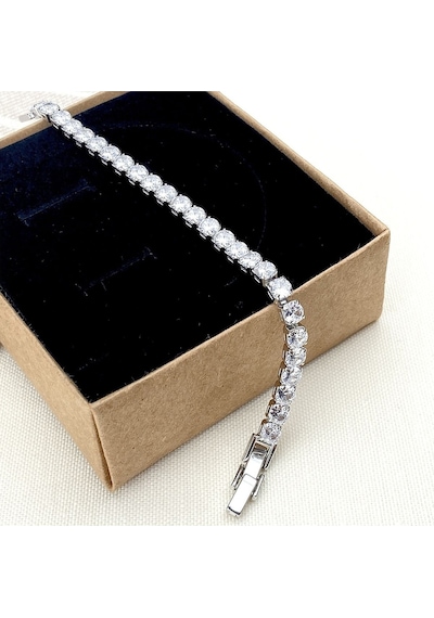 Su Yolu Bileklik Kare Kesim Pırlanta Modeli 5 Mm Zirkon Taş Silver Gümüş