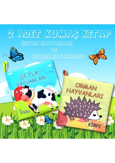 2 Kitap Tox Çiftlik Hayvanları ve Orman Hayvanlar Kumaş Sessiz Kitap