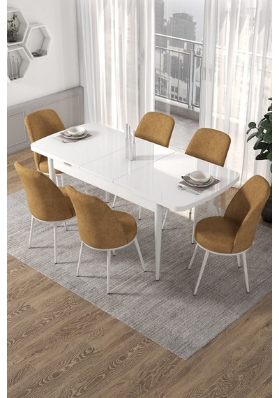 Canisa Kor Serisi, Beyaz Açılabilir 70x114 Yemek Masa Takımı 6 Cappucino Sandalye Masa Beyaz Sandalyeler Cappucıno Canisa Kor Serisi, Beyaz Açılabilir 70x114 Yemek Masa Takımı 6 Cappucino Sandalye Masa Beyaz Sandalyeler Cappucıno