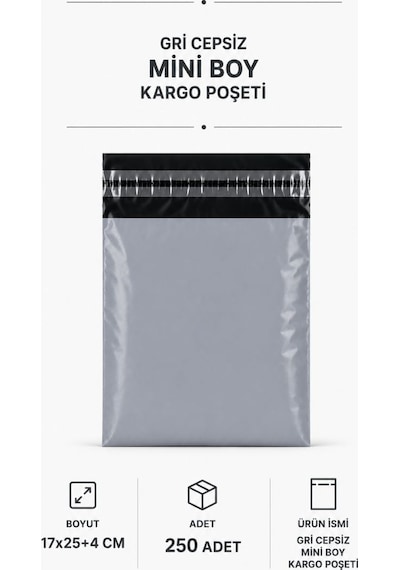 Gri Cepsiz Mini Boy Kargo Poşeti 17x25+4 Cm 250 Adet