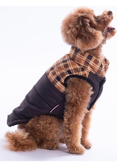 Kahverengi Elgin Paws Ekose Desen Yelek Köpek Yeleği Köpek Kıyafeti Köpek Yağmurluk