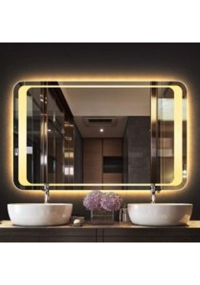 70x90 Cm Köşe Form Led Li Dikdörtgen Ayna Dimmable Dokunmatik Günışığı 3000k Sarı