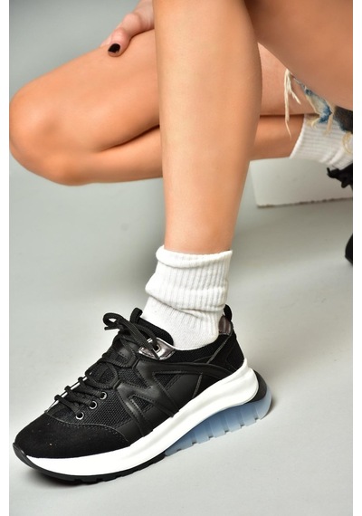 Fox Shoes S973113002 Siyah Süet Kadın Spor Ayakkabı Sneakers Siyah