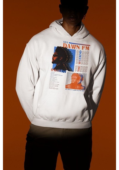 The Weeknd 103.5 Dawn Fm Baskılı Unisex Oversize Rapper Hoodie Beyaz