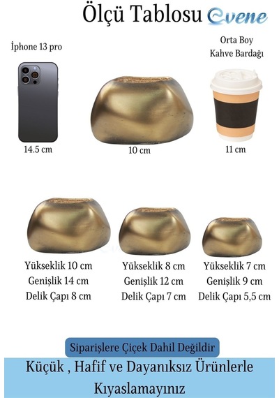 Saksı Çiçek Kaktüs Saksısı Lüx 14 Cm Elips Desenli 3'lü Set Çiçeklik - Altın Eskitme