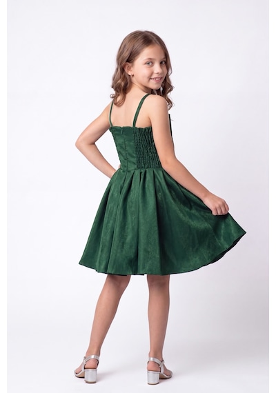 Mnk Baby & Kids Kız Çocuk Meis Kristal Abiye Elbise M00860 Koyu Yeşil