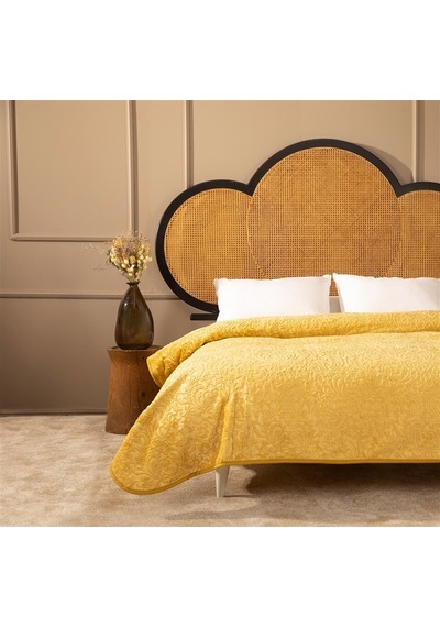 Apricitas Elegant Emboss Çift Kişilik Battaniye Hardal -