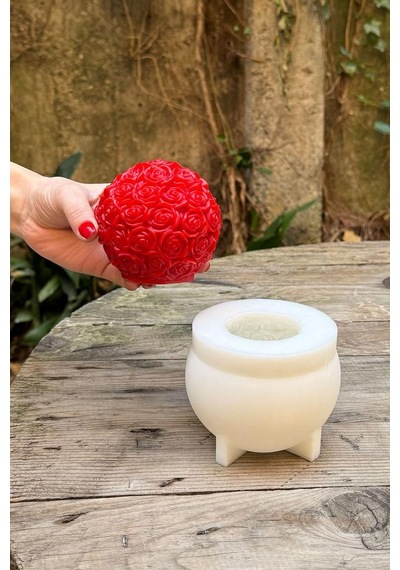 Gül Topu Silikon Mum Kalıbı Beyaz