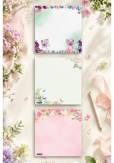 Çiçek Bloknot - 9 9 Cm Ebat- 50 Yaprak - Notepad - Memopad - Çizgisiz Not Kağıdı- To Do List - 3484