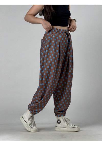 Cocopelli Kahve Puantiyeli Kadın Jogger Pantolon Coc3260