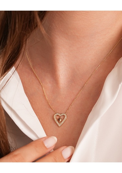 Debora Jewelry 14 Ayar Altın Kalpli Taşlı Kolye