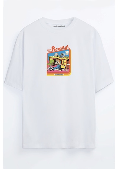 Hide From Reality Siyah - Beyaz Oversize T-shirt Beyaz