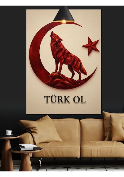 Türk Ol Ay Yıldız Kurt Dekoratif Kanvas - Mdf Ahşap Tablo
