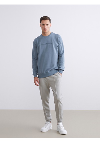 Lcwaıkıkı Classic İndigo Bisiklet Yaka Baskılı Erkek Sweatshirt