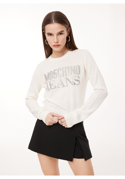 Moschino Jeans Beyaz Kadın Bisiklet Yaka Baskılı Sweatshirt A0908