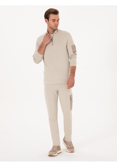 Cacharel Bej Slim Fit Kargo Cepli Paçası Düz Eşofman Altı
