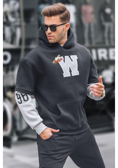 Madmext Siyah Nakışlı Kapüşonlu Sweatshirt 6141-siyah Siyah