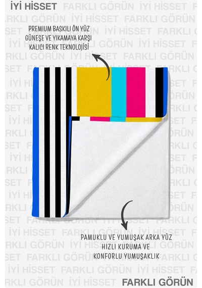 Çizgili Renkli Modern Plaj Havlusu - Geometrik Tropikal Çok Renkli Hızlı Kuruyan Mikrofiber Havlu Çok Renkli