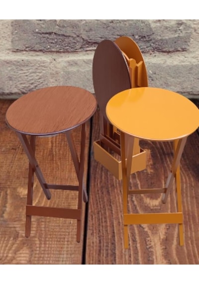 1448bng90128çanta Zigon Sehpa Oval Model Dörtlü Ahşap Mdf Ceviz Ve Hardal Renk Uyum El Yapım