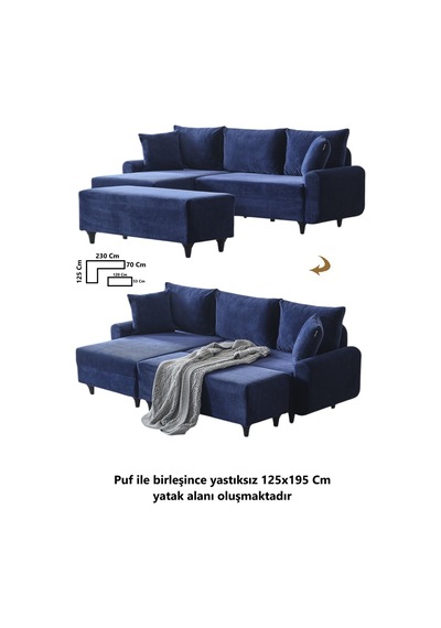 Kagu Corner Flavia Köşe Takımı Puflu Lacivert