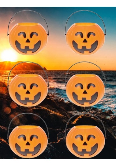 Cadılar Bayramı Halloween Bal Kabağı Mumluk 8 Cm 6lı Şeker Kovası Aksesuar Diğer