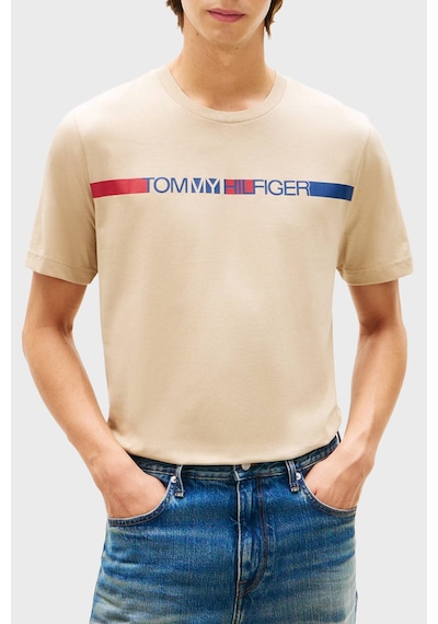 Tommy Hilfiger Logolu % 100 Pamuk Bisiklet Yaka T Shirt Erkek T Shirt Mw0mw42368 Rbt Kum