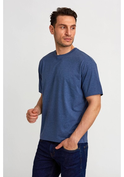 Bisse Basic Oversize İndigo Melaj Erkek T-shirt Ts2410n24199 D103 İndigo Melanj