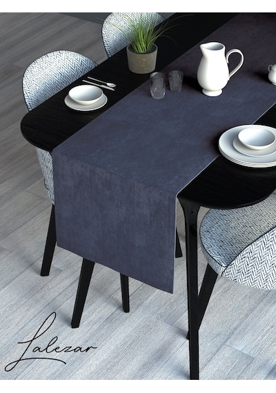 Kadife Efektli Lacivert Rengi Aura Serisi Runner 40 X 140 Lacivert