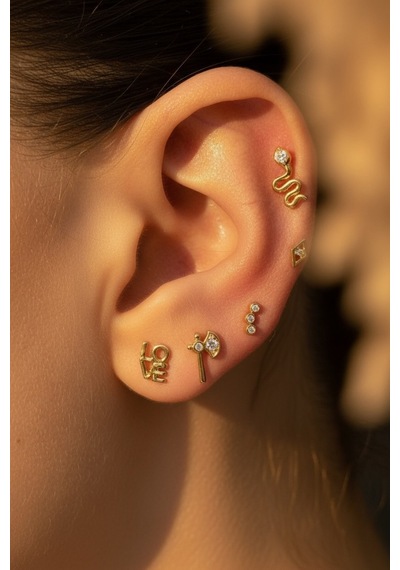 14 Ayar Altın Piercing Tragus Küpe 25114-t017
