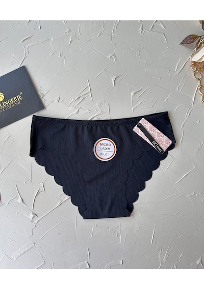 Mikro Lazer Kaşkorse Fitilli Kumaş Normal Bel Dikişsiz Slip/külot Siyah