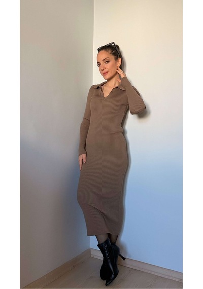 Ali Butik Vizon Polo Yaka Fitilli Elbise Vizon