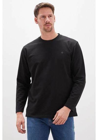 Fullamoda Baskılı Bisiklet Yaka Sweatshirt Siyah