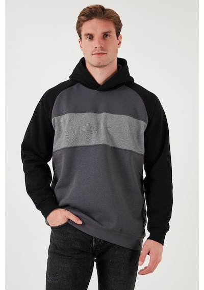 Buratti Pamuklu Regular Fit Renk Bloklu Kapüşonlu Erkek Sweat 5905771 Siyah