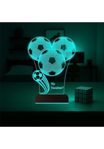 Luvivia Futbol Topu Futbolcu Hediye Kişiye Özel 3d Lamba - Masa Gece Lambası V1 Şeffaf