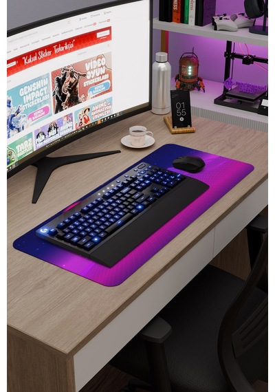 Vaporwave Grid Kaymaz Dikişli Kauçuk Oyuncu Mousepad V2 - 70x30 Xl Gaming Mouse Pad Fare Altlığı