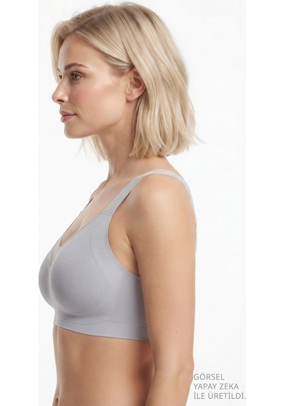 Cottonill Seamless Bra - Elvora Lazer Kesim Rib Dokulu Tül Detaylı Balensiz Kadın Sütyen 3'lü Paket Çok Renkli