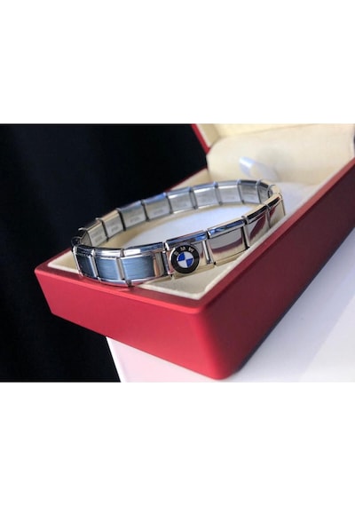 Erkek Kadın Çelik Bileklik - Bmw Logolu Italyan Charm Nomi Gümüş