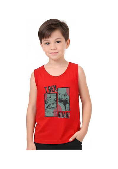 Fyk Kids Erkek Çocuk Baskılı Sıfır Kol Trex Roar Alt-üst Takım Kırmızı