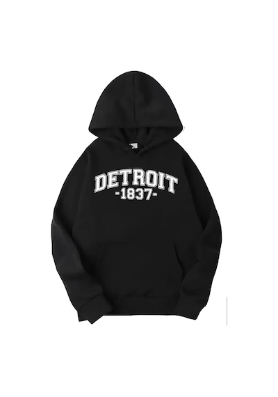 Medinenur Siyah Detroit Baskılı Kapüşonlu Sweatshirt siyah