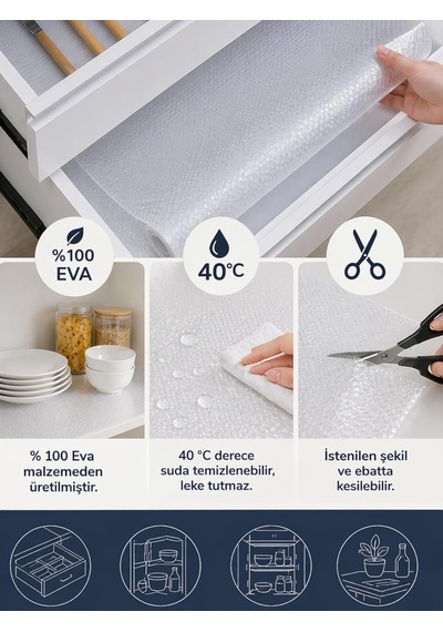 Beylini%100 Eva Şeffaf Raf Örtüsü 2 Mt X 30 Cm Kesilebilir Buzdolabı Çekmece Raf İçi Tezgah Üstü Kaplama Su Ge