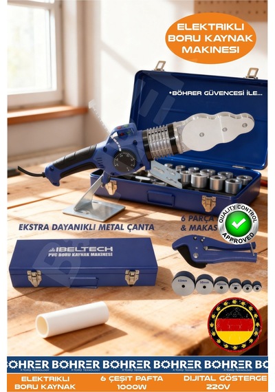 Böhrer Ba011299 1000w 6 Çeşit Paftalı Dijital Göstegeli 220v Elektrikli Boru Kaynak Makinesi