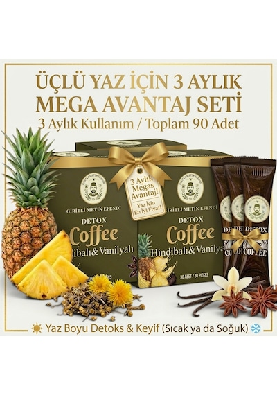 Premium Detox Coffee - 3 Aylık Kullanım / 3 X 30 Adet Kahve Giritli Metin Efendi Çözünebilir