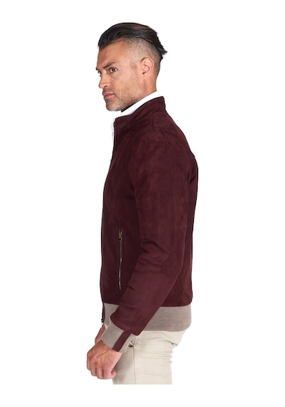 M M Marki Marki Erkek Bordo Hakiki Süet Deri Ceket Fermuarlı, Astarlı, 4 Cepli, 67 Cm - 504422