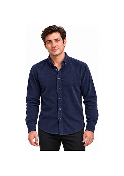Classics Men Jet Polo Uzun Kol Slim Fit Erkek Kadife Gömlek - 7779 Lacivert