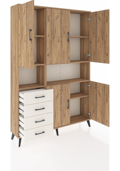 Arges Dolap 7 Raflı 4 Çekmeceli 5 Kapaklı 132x30x195 Çam-çam/... Çam