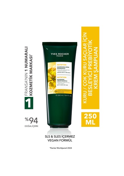 Yves Rocher Besleyici Prebiyotik Krem Şampuan-kuru Çok Kuru Saçlar/nutrition-sls&sles İçermez,vegan-250ml