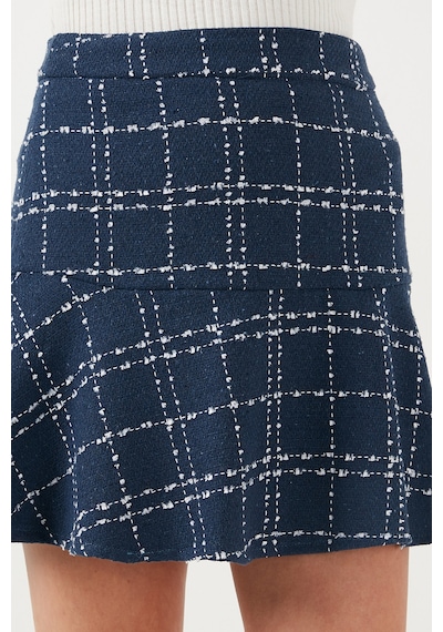 Lela Kareli Volanlı Mini Kışlık Bayan Etek 611Et00176W4 Indigo